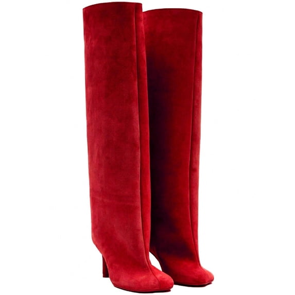 Women's Knee High Square Toe Stiletto Heel Boots - Red, Black, Brown, Size 5-12