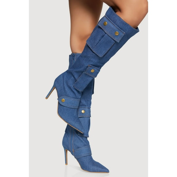 Women's Knee High Stiletto Boots with Cargo Pockets