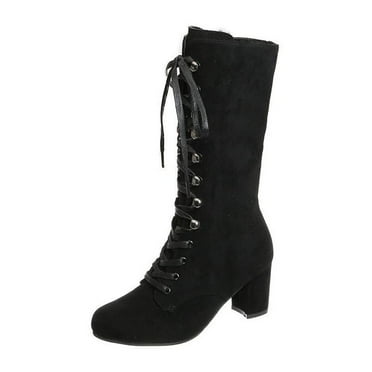 Women's Knee High Winter Boots Cowboy Boots for Women - Lace Up Knee High Western Cowgirl Boots,Retro Country Boots with Classic Chunky Heel Pull on Vintage Tall Boots Black 6
