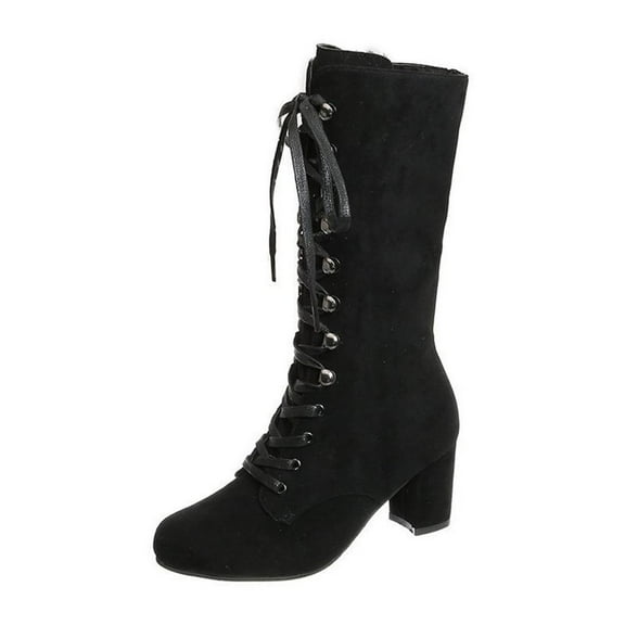 Women's Knee High Winter Boots Cowboy Boots for Women - Lace Up Knee High Western Cowgirl Boots,Retro Country Boots with Classic Chunky Heel Pull on Vintage Tall Boots Black 6