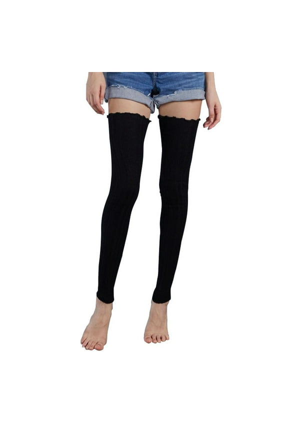 Women's Over The Knee Leg Warmers, Solid Color Stretchy Thigh High Sock Covers, Fashion Knit Leggings for Women and Girls, Multiple Colors, One Size Fits Most - Black