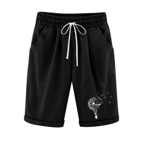 Women's Knee-Length Bermuda Casual Shorts with Elastic Waist Drawstring