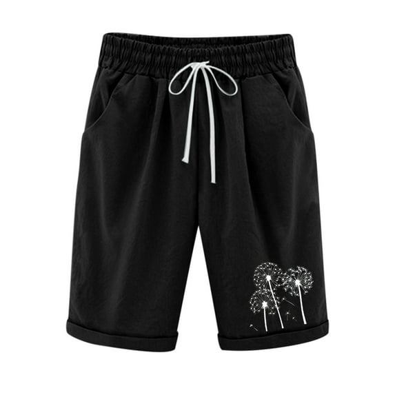 Women's Knee-Length Bermuda Casual Shorts with Elastic Waist Drawstring