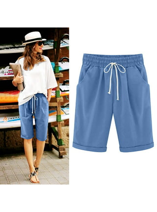 Lady Cotton Shorts Knee Length Pants Trousers Casual Loose Wide