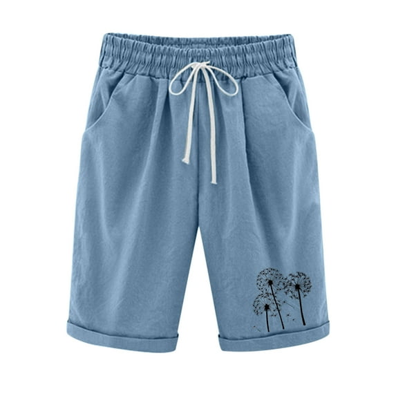 Women's Knee-Length Bermuda Casual Shorts with Elastic Waist Drawstring