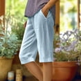thumbnail image 1 of Women's Knee-Length Bermuda Shorts - Elastic Waist Hiking & Casual Capris Pants with Pockets, Side Slits - Summer 2025 Polyester, 1 of 6