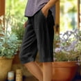 thumbnail image 1 of Women's Knee-Length Bermuda Shorts - Elastic Waist Hiking & Casual Capris Pants with Pockets, Side Slits - Summer 2025 Polyester, 1 of 6