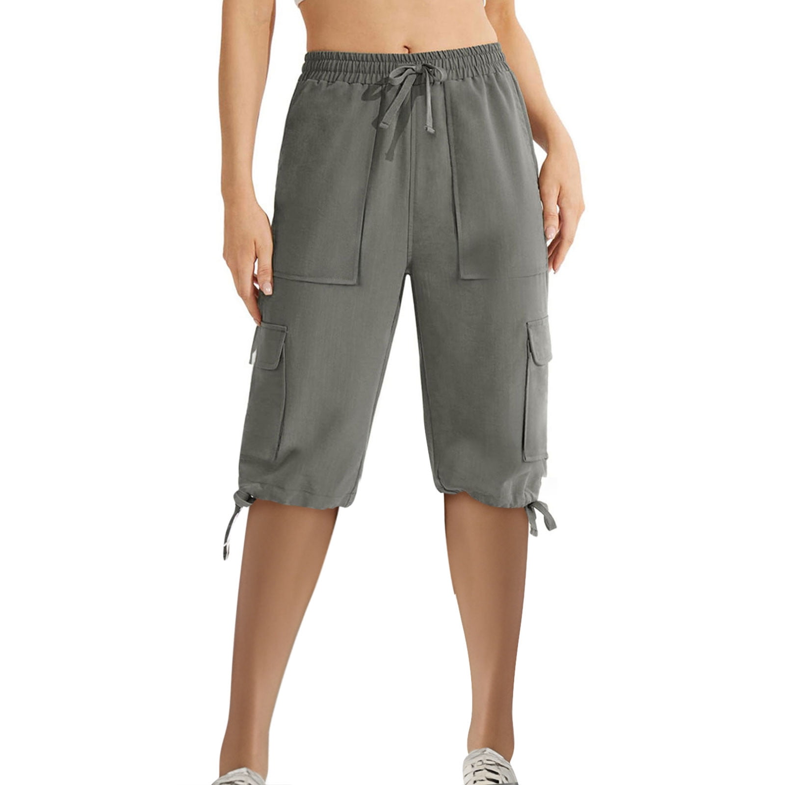 Women's Knee Length Capri Casual Hiking Pants Drawstring