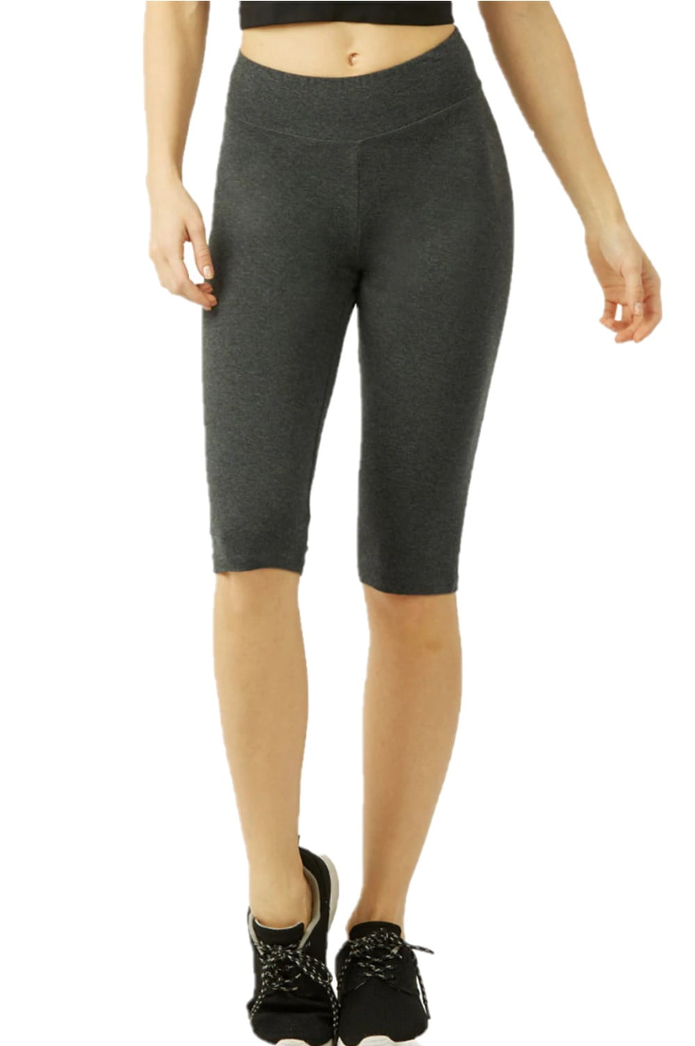 Women's Knee Length Cotton 21 Inch Outseam Shorts W/High Waistband