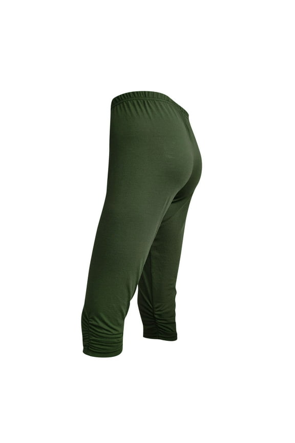 Women's Knee Length Cotton Capri Leggings with Pockets, High Waisted Casual Summer Yoga Workout Exercise Pants Army Green XL