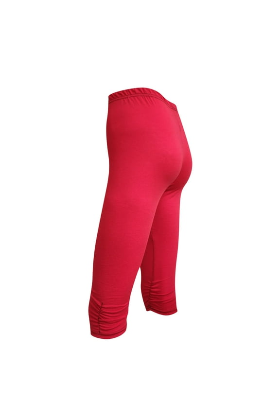 Women's Knee Length Cotton Capri Leggings with Pockets, High Waisted Casual Summer Yoga Workout Exercise Pants Red XXL