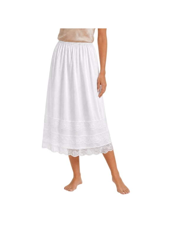 Women's Knee Length Half Slip Skirt with Lace Trim - Soft Breathable Anti-Sheer Moisture Wicking Underskirt for Dresses & Skirts