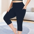 thumbnail image 1 of Women's Knee Length Leggings Large Size Drying Tight Elastic Comfortable Pocket Fitness Pants Summer Yoga Pants Navy XXXXXL, 1 of 5