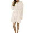 thumbnail image 1 of Women's Knee Length Plush Fleece Bathrobe, Soft Absorbent Hooded Robe with Pockets, Warm Thickened Loungewear for Home Spa, After Shower, Winter Comfort and Relaxation Wear White XXL, 1 of 5