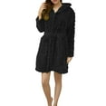 thumbnail image 1 of Women's Knee Length Plush Fleece Bathrobe, Soft Absorbent Hooded Robe with Pockets, Warm Thickened Loungewear for Home Spa, After Shower, Winter Comfort and Relaxation Wear Black L, 1 of 5