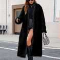 thumbnail image 1 of Women's Over the Knee Length Plush Overcoat, Long Fuzzy Coat, Oversized Faux Fur Jacket, Winter Warm Coat, Casual Lounge Coat, Plus Size Outerwear Black L, 1 of 8