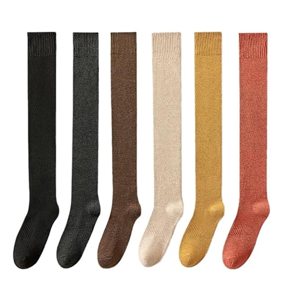 Women's Knee Length Socks,Cotton Knit Warm Thick Tall Long Boot Stockings,Women Thigh High Socks (6 pairs)