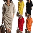 thumbnail image 1 of Women's Knee-Length Sweater Dress Solid Color Knitted Long Loose for Fall and Winter Style, Ideal for Holiday Parties and Casual Dresses, Comfortable and Elegant,Khaki,L, 1 of 5