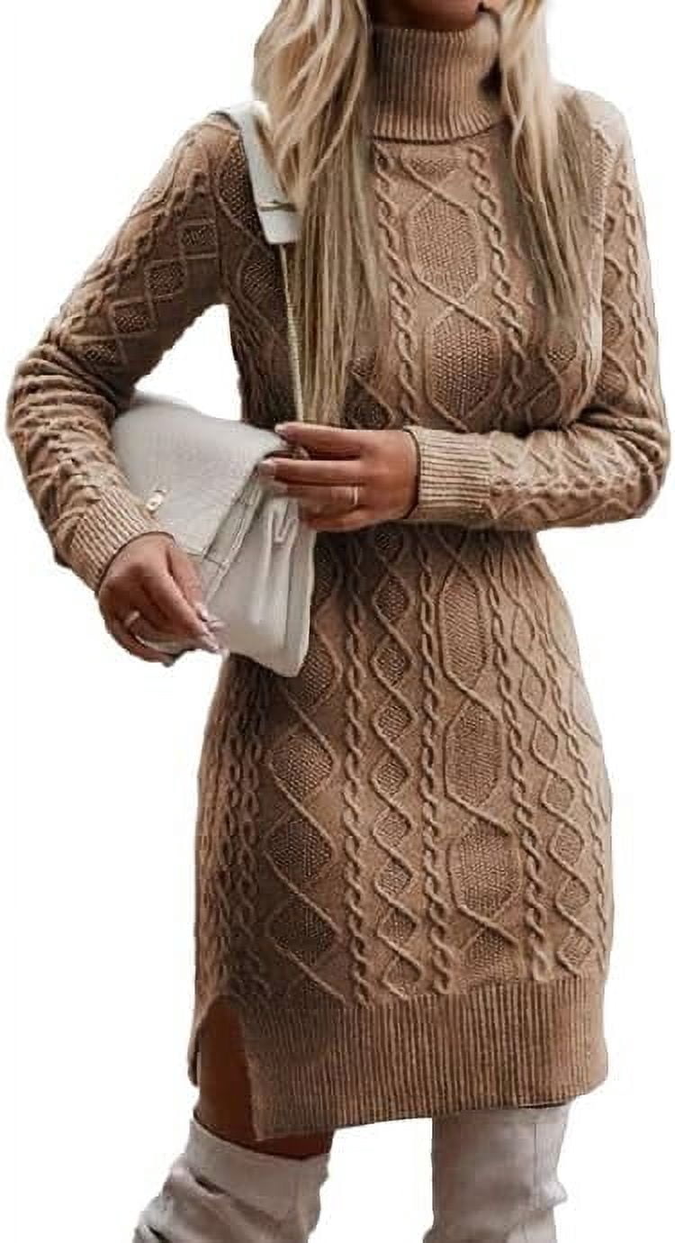 knee length dresses for ladies Nude Cable Knit Long Sleeve Sweater Mini Dress