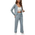 thumbnail image 1 of Women's Knit 2 Piece Outfit Long Sleeve Button V Neck Knit Pullover Sweater Top and Loose Long Pants Lounge Pajamas Sets, 1 of 5