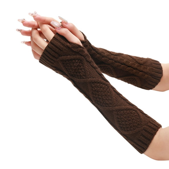 Women's Knit Arm Sleeves, Diamond Pattern Fingerless Sleeve Covers, Breathable Forearm Warmers, Lightweight Layering Sleeves for Seasonal Transition Coffee