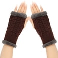 thumbnail image 1 of Women's Knit Arm Warmers with Plush Lining, Long Sleeve Glove Covers, Faux Sleeve Hand Warmers, Thick Wool Blend Wrist Warmers for Autumn and Winter Brown, 1 of 5
