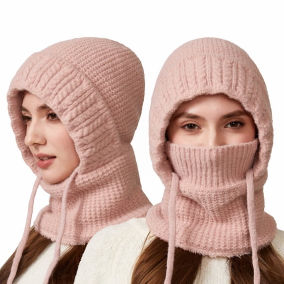 Women's Knit Balaclava, 3-in-1 Winter Scarf Hat with Fleece Lining, Windproof Cold Weather Face Mask for Skiing, Snowboarding, Hiking and Outdoor Activities