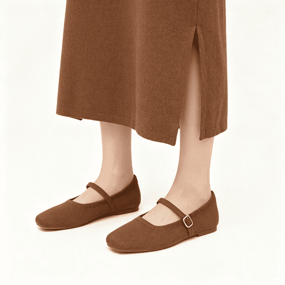 Women's Knit Ballet Flats Square Toe Mary Jane Flats for Women Breathable Knitted Flats with Adjustable Strap Ladies Casual Walking Flats Dress Shoes