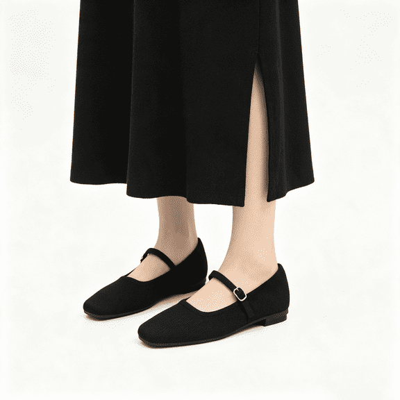 Women's Knit Ballet Flats Square Toe Mary Jane Flats for Women Breathable Knitted Flats with Adjustable Strap Ladies Casual Walking Flats Dress Shoes