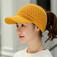 thumbnail image 1 of Women's Knit Baseball Cap with Ponytail Hole, Breathable Stretchable Back Adjustable Cap, Causal Soft Cotton Hat for Outdoor Sports and Daily Wear, Ponytail Friendly Design for Women and Girls Yellow, 1 of 5
