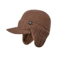 thumbnail image 1 of Women's Knit Baseball Hat with Brim, Winter Beanie with Brim and Convertible Ear Flaps, Thermal Fleece Lined Folding Earflap Hat for Skiing Running and Cold Weather - Coffee, 1 of 8