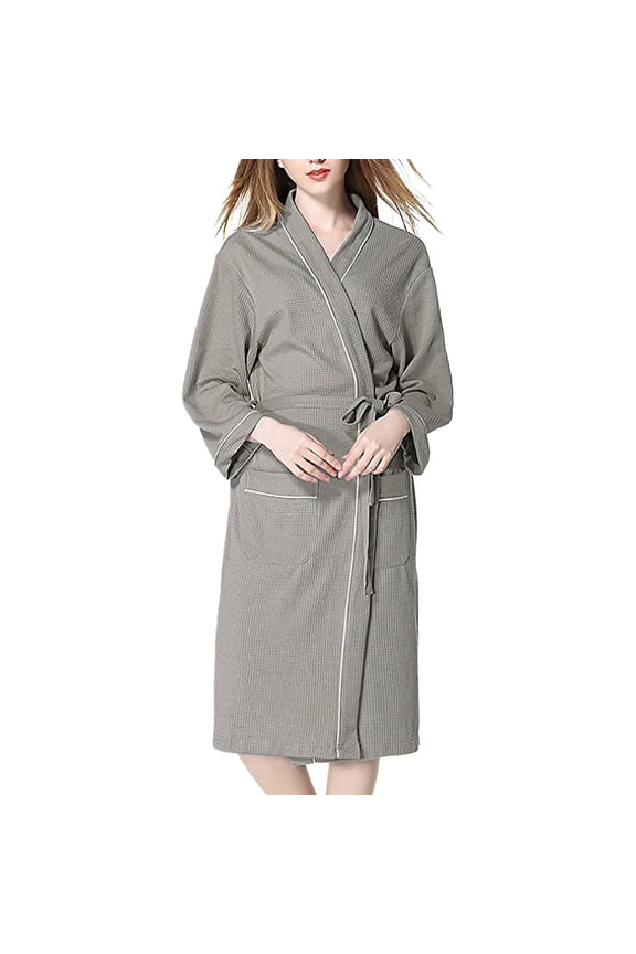 Women's Knit Bathrobe - Long Kimono Robe, Lightweight, 3/4 Sleeves, Adjustable Tie, All Seasons (S-XL)