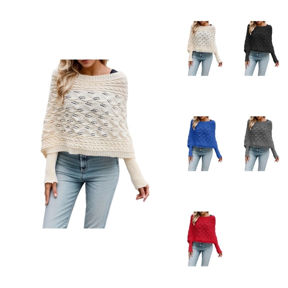 Women's Knit Batwing Sleeve Wrap Cardigan Sweater – Loose Openwork Pullover Shawl Top with Crochet Cable Detail for Fall Winter Daily Wear