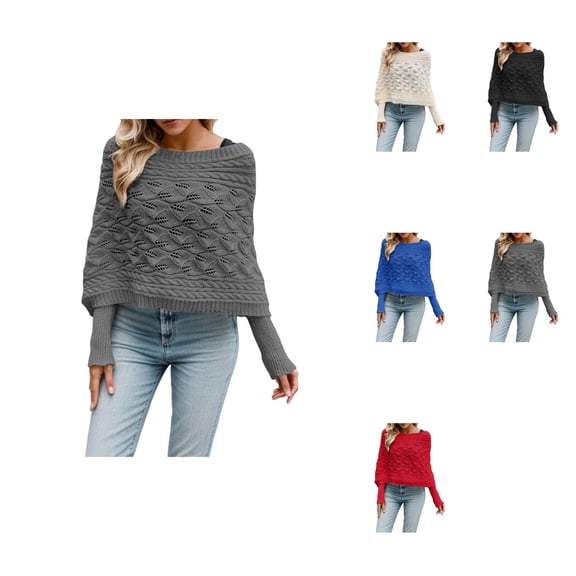 Women's Knit Batwing Sleeve Wrap Cardigan Sweater – Loose Openwork Pullover Shawl Top with Crochet Cable Detail for Fall Winter Daily Wear