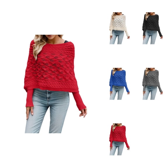 Women's Knit Batwing Sleeve Wrap Cardigan Sweater – Loose Openwork Pullover Shawl Top with Crochet Cable Detail for Fall Winter Daily Wear