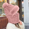 thumbnail image 1 of Women's Knit Beanie Scarf Combo, Warm Hat and Scarf in One with Plush Lining, Windproof Cold Proof Headpiece for Winter Sports, Skiing, Snowboarding, and Outdoor Activities Pink, 1 of 5