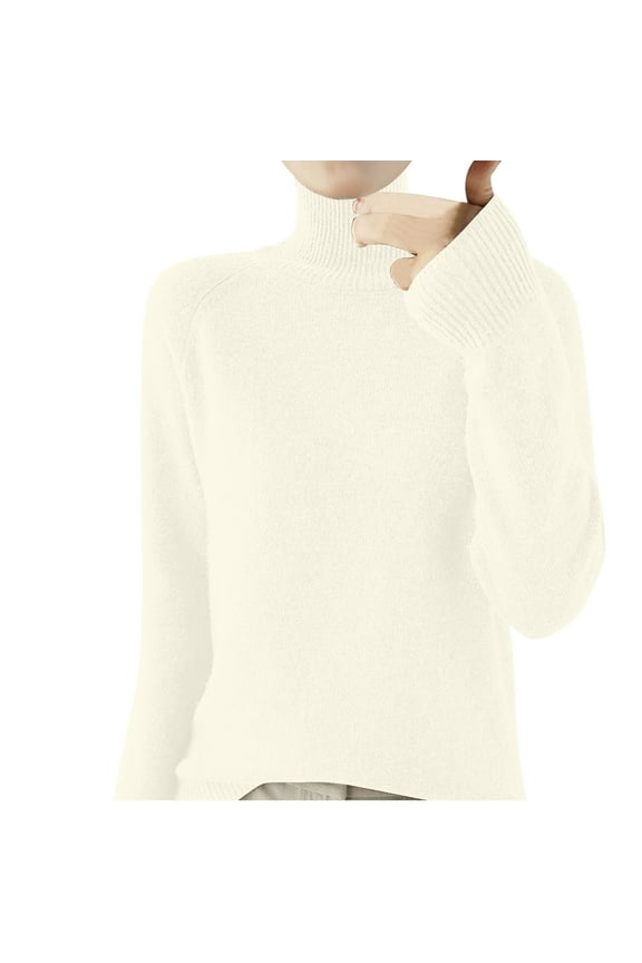 Women's Knit Blouse Long Sleeve Stand Collar Solid Pullover Soft Base Layer Top White M