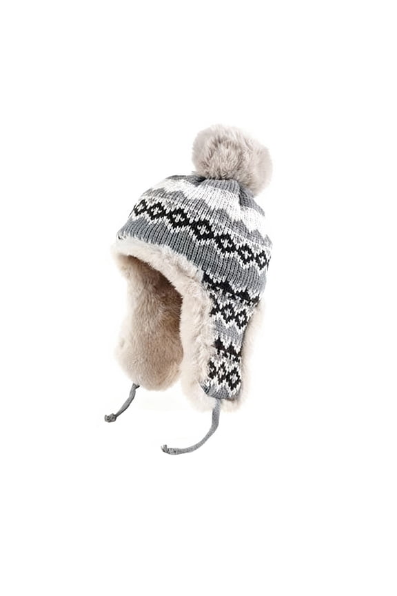 Women's Knit Bobble Hat, Slouchy Beanie with Pom Pom, Double Layer Winter Hat, Warm Fleece Lined Beanie, Cold Weather Knit Cap, Soft Stretchable Beanie, Winter Fashion Accessory - Grey