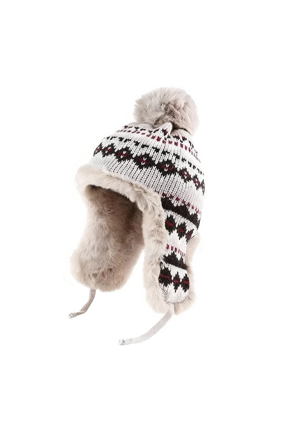 Women's Knit Bobble Hat, Slouchy Beanie with Pom Pom, Double Layer Winter Hat, Warm Fleece Lined Beanie, Cold Weather Knit Cap, Soft Stretchable Beanie, Winter Fashion Accessory - Beige