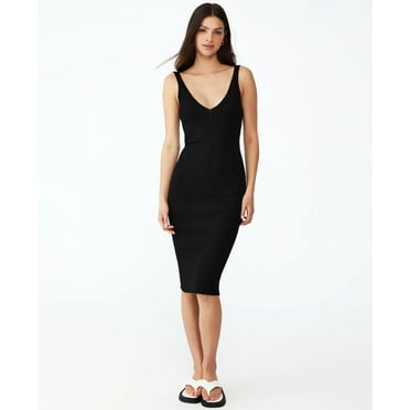 Women's Knit Bodycon Midi Dress Black S