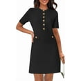 thumbnail image 1 of Women's Knit Bodycon Sweater Dress Button Short Sleeve Crew Neck Elegant Formal Mini Dress, 1 of 11