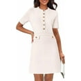 thumbnail image 1 of Women's Knit Bodycon Sweater Dress Button Short Sleeve Crew Neck Elegant Formal Mini Dress, 1 of 6