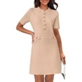 thumbnail image 1 of Women's Knit Bodycon Sweater Dress Button Short Sleeve Crew Neck Elegant Formal Mini Dress, 1 of 11