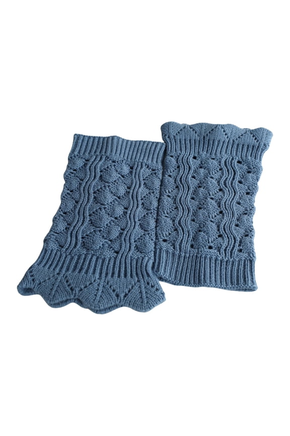 Women's Knit Boot Cuffs, Crochet Leg Warmers, Solid Color Slouchy Sock Toppers, Soft Stretchable Ankle Socks for Boots and Fashion Outfits, Cozy Layering Accessories for Cold Weather Blue