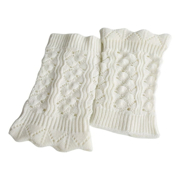 Women's Knit Boot Cuffs, Crochet Leg Warmers, Solid Color Slouchy Sock Toppers, Soft Stretchable Ankle Socks for Boots and Fashion Outfits, Cozy Layering Accessories for Cold Weather White