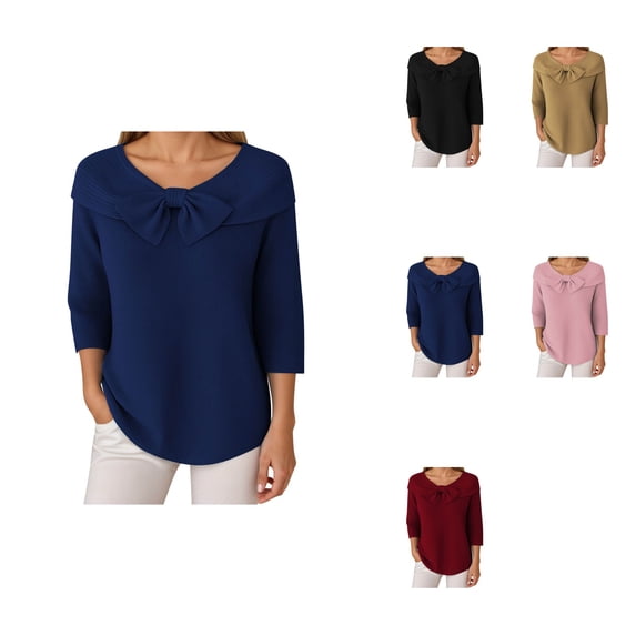 Women's Knit Bow Sweater Solid Color Pullover Top