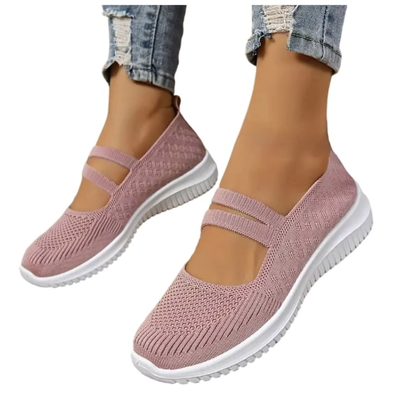 HEWUQI Women's Knit Slip on 2026 Breathable Walking Mules Orthopedic Backless Tennis Sneakers Arch Support Orthopedic Mesh Work Shoes Pink Size 7