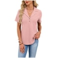 thumbnail image 1 of Women's Knit Button Lapel V Neck Dressy T shirt Short Sleeve Lightweight Casual Summer Tunic Tops, 1 of 9