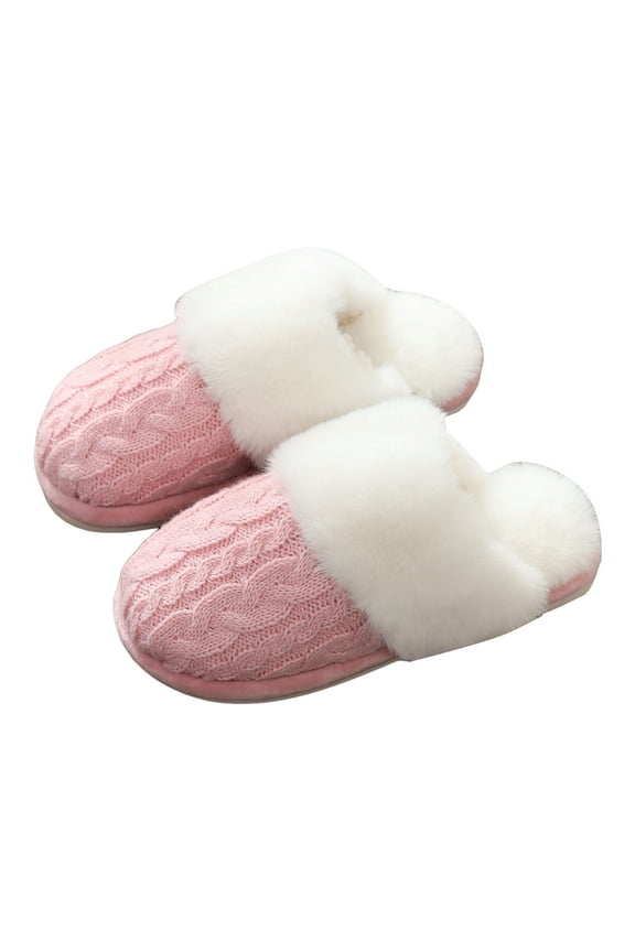 Women's Knit Cable Fuzzy Slippers Winter Warm Comfy Plush Lined Bedroom House Slides Shoes for Indoor and Outdoor