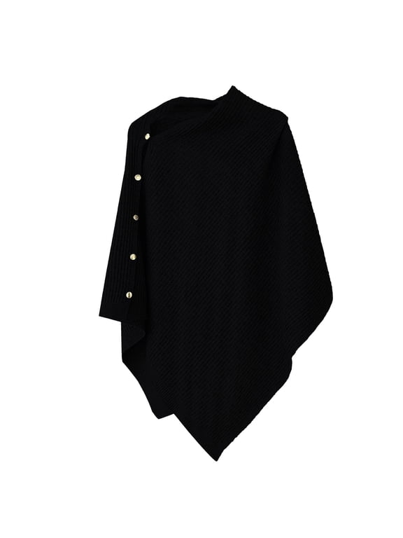 Women's Knit Cape Shawl, Cardigan Style Sleeveless Duster Vest for Early Fall Layering, Fashionable Open Front Cover Up for Autumn and Winter Outerwear Black